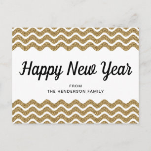 Gott nytt år Guld Glitter Chevron Rand Vykort