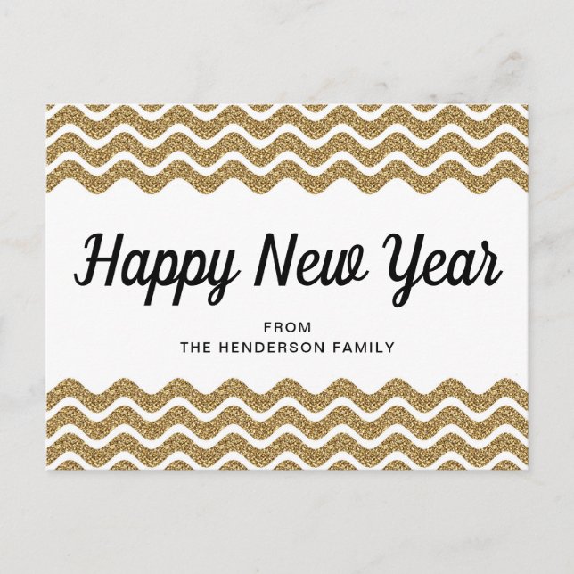 Gott Nytt År Guld Glitter Chevron Ränder Vykort (Framsida)