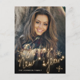 Gott nytt år Guld Gnistra-skript PHOTO Hälsning Vykort
