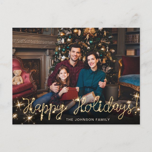 Gott nytt år Guld Gnistra-skript PHOTO Hälsning Vykort (Framsida)