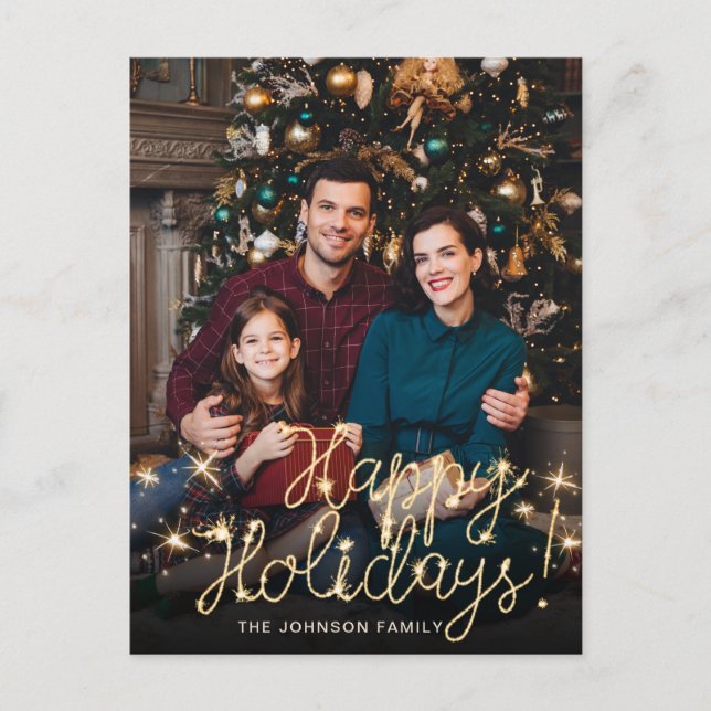 Gott nytt år Guld Gnistra-skript PHOTO Hälsning Vykort (Framsida)