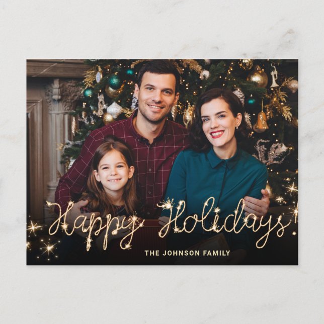 Gott nytt år Guld Gnistra-skript PHOTO Hälsning Vykort (Framsida)