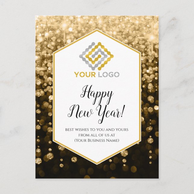 Gott nytt år Guld Sparkles Logotyp Business Vykort (Framsida)