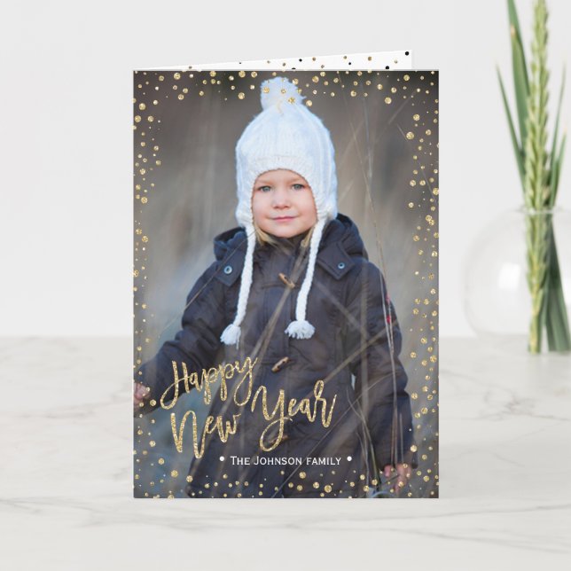 Gott nytt år | Guldkonfetti | Fotokort Helgkort (Framsida)