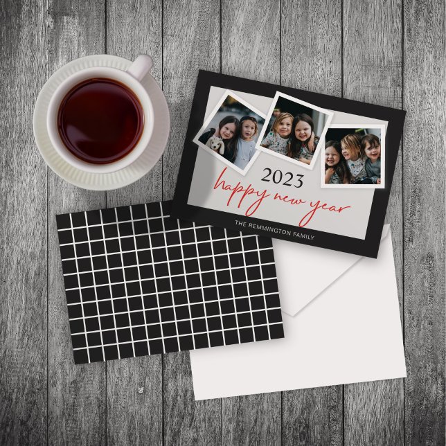 Gott nytt år-Helgdag för tre fotoögonblicksbilder Julkort (Skapare uppladdad)