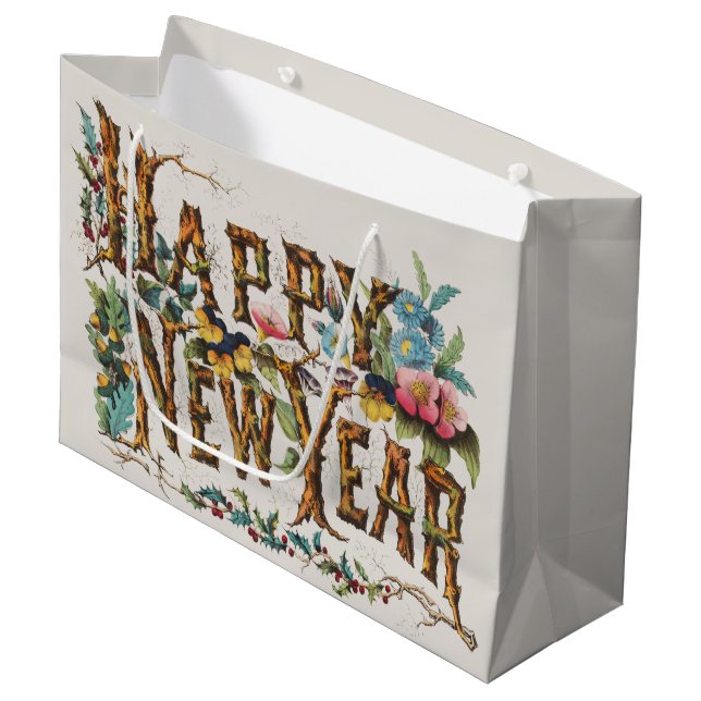 Gott Nytt År i Trädstammar, Ekollon och Blommor (Framsidan Vinklad)