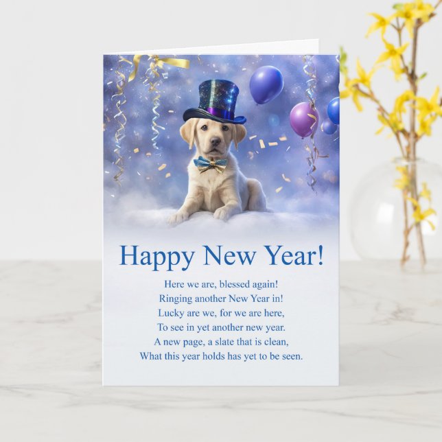 Gott nytt år inspirationerande Dikt med Cute Lab Kort (Gul blomma)