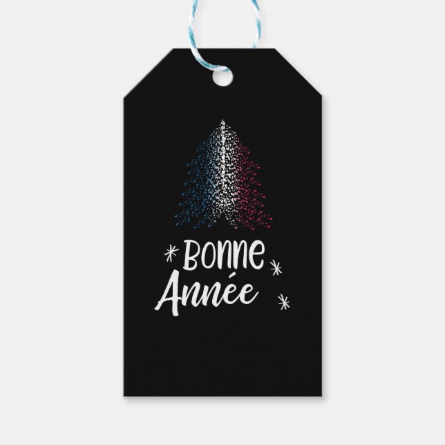 Gott nytt år Julgran med Fransk flagga Presentetikett (Framsidan)