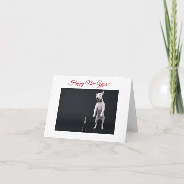 Gott nytt år Jumping Bull Terrier med Champagne Helgkort (Framsida)