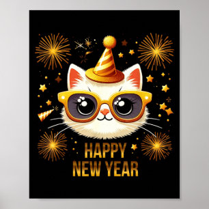 Gott Nytt År Katt Fyrverkerier Nyårsafton Party Poster