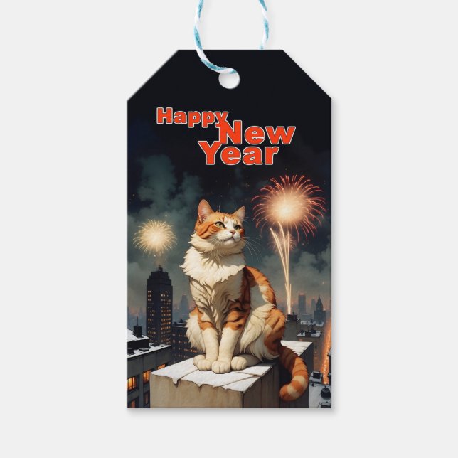 Gott nytt år katt presentetikett (Framsidan)