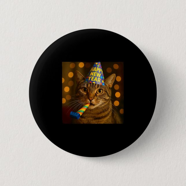 Gott Nytt År Katt Rolig Festhatt Kattdjur Meme Cel Knapp (Framsida)