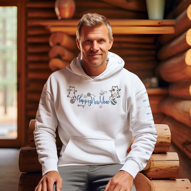 Gott nytt år Kittens Hoodie (Happy New Year Between Kittens Balanced On A Yarn Hoodie)
