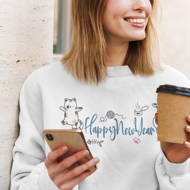 Gott nytt år Kittens T Shirt (Happy New Year Between Kittens Balanced On Yarn Sweatshirt)