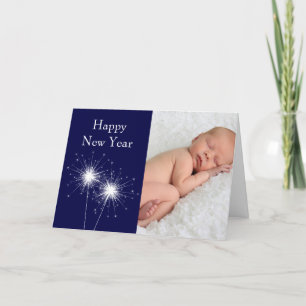 Gott nytt år-kort med foto (blått) helgkort