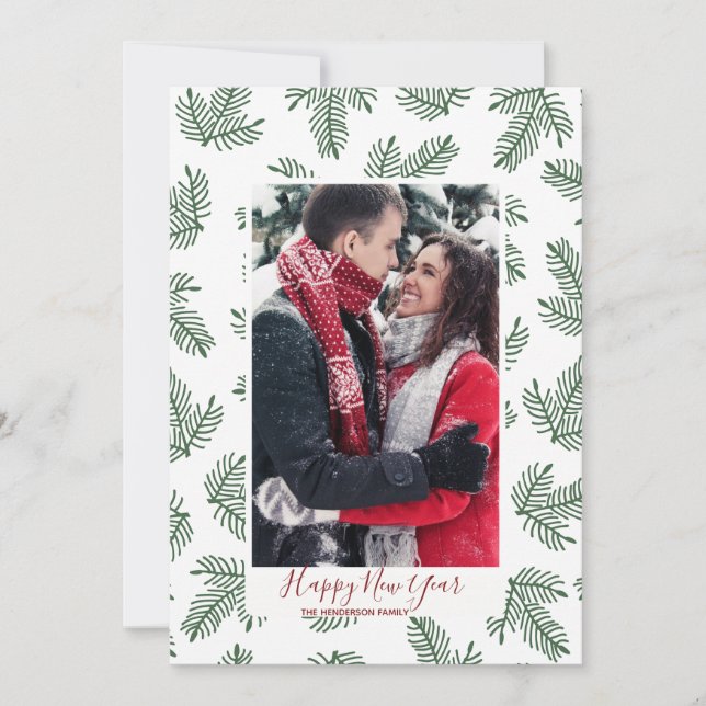 gott nytt år-kort, vinterblad i helgdag, gren julkort (Framsida)