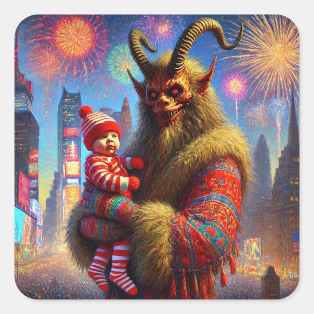 Gott nytt år Krampus Fyrkantigt Klistermärke (Framsida)