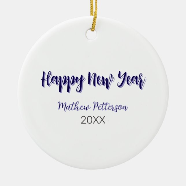 Gott nytt år lila Black add namn-år enkelt Julgransprydnad Keramik (Framsidan)