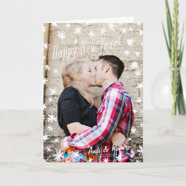 Gott nytt år målade stjärnor vita helgkort (Framsida)