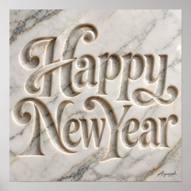 Gott Nytt År Marmor Gravyr Poster (Framsidan)