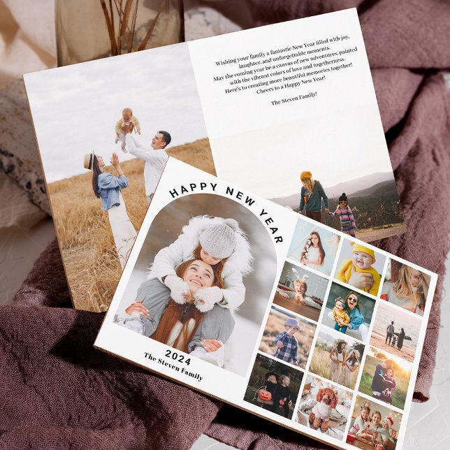 Gott nytt år-matchningsåret i recension 15 foton s julkort (Happy New Year arch year in review 15 photos black Holiday Card)