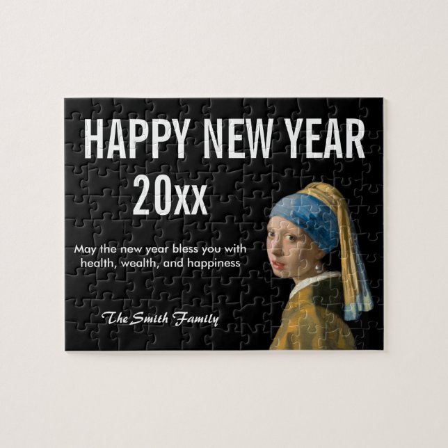 Gott nytt år med flicka med Pearl Earring Pussel (Horisontell)