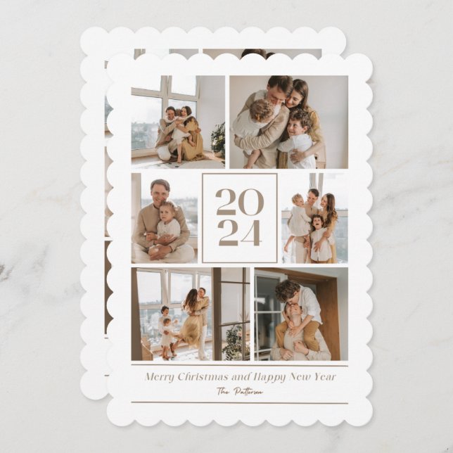 Gott nytt år med glädjefullt familje julkort (Fram/baksida)