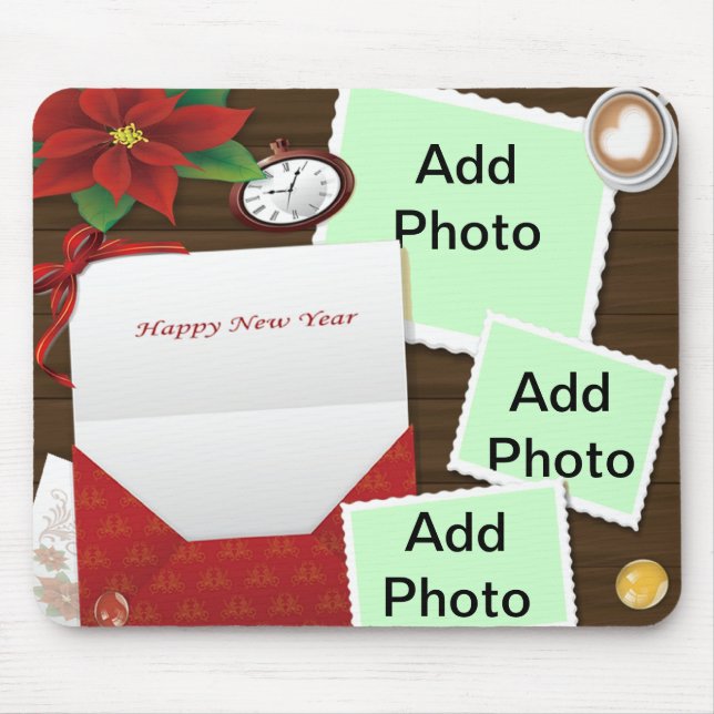 Gott nytt år med Holly Add Photos Mouse Pad Musmatta (Framsidan)