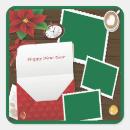 Gott nytt år med Holly Lägg till din fotoplockerar Fyrkantigt Klistermärke