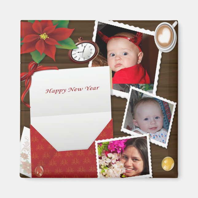 Gott nytt år med Holly Lägg till dina foton Magnet (Framsidan)