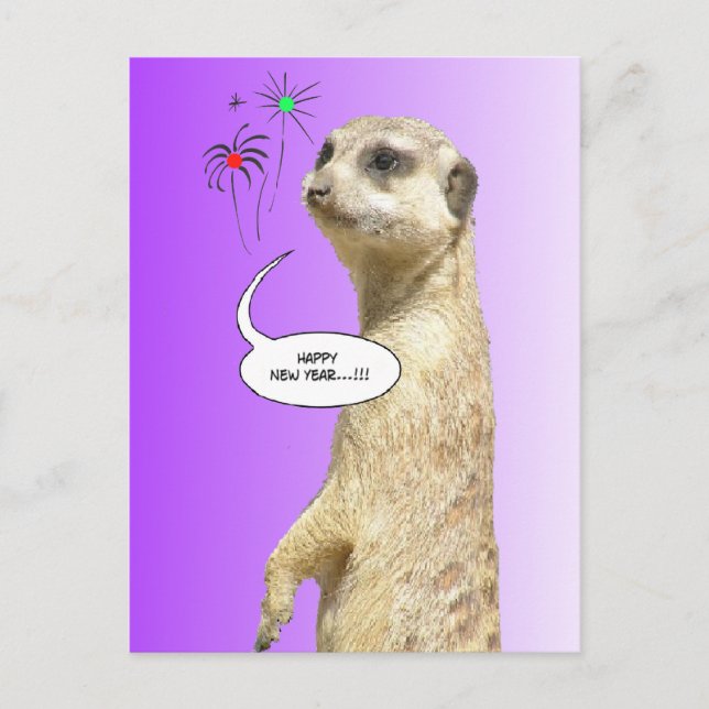 Gott nytt år Meerkat Postcard Fireworks Lila Helg Vykort (Framsida)