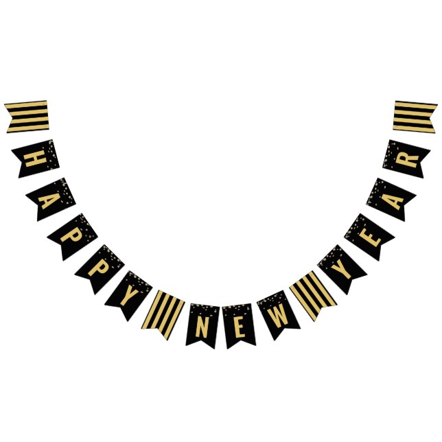 Gott nytt år Modern Black Guld Party Vimplar (Alla)
