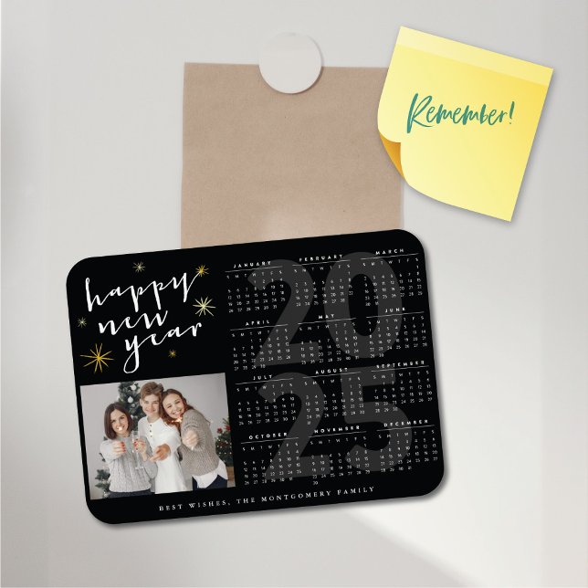Gott nytt år Modern Guld Starburst 2025-kalender Magnet (Happy New Year Modern Gold Starburst 2025 Calendar Flexible Magnet @ fat_fa_tin)