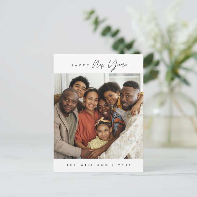 Gott nytt år, Modern Hälsning Family Photo Postc Vykort (Stående Fram)