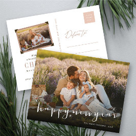 Gott nytt år Modern Script Guld Starburst Photo Helg Vykort