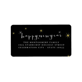 Gott nytt år Modern Script Starburst Adress Returadress Etikett