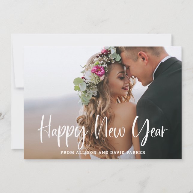 gott nytt år | Modern typografi och två foto Julkort (Framsida)