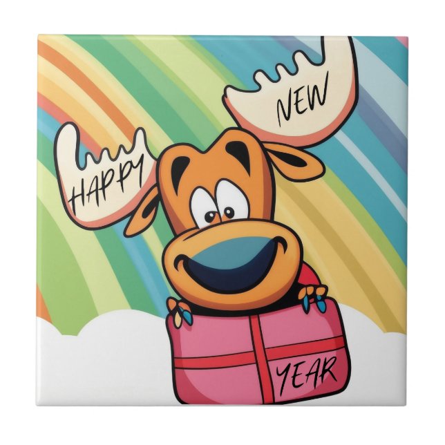 Gott nytt år Moose - Festive Firande Design Kakelplatta (Framsidan)