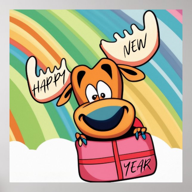 Gott nytt år Moose - Festive Firande Design Poster (Framsidan)