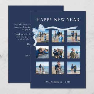 Gott Nytt År Navy Blue 9 Foto Rosett Julkort