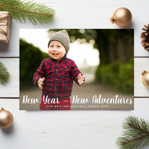 Gott Nytt År Nya Äventyr Anpassad Familjefoto Julkort