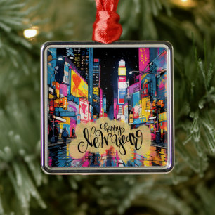 Gott nytt år, NYC illustration Julgransprydnad Metall