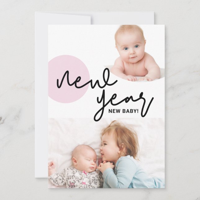 Gott nytt år Nyfödd bebis Flickans Rosa 2:a barn Meddelande (Framsida)