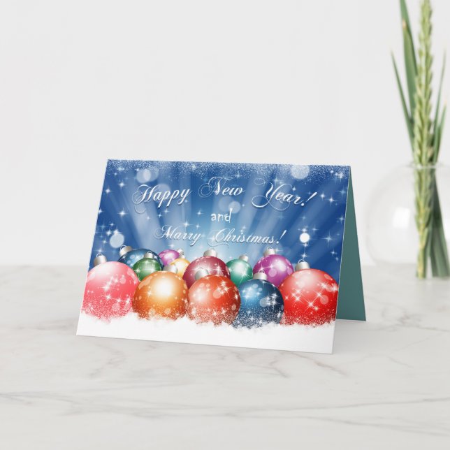 Gott nytt år och God Jul kulor Kort (Framsida)