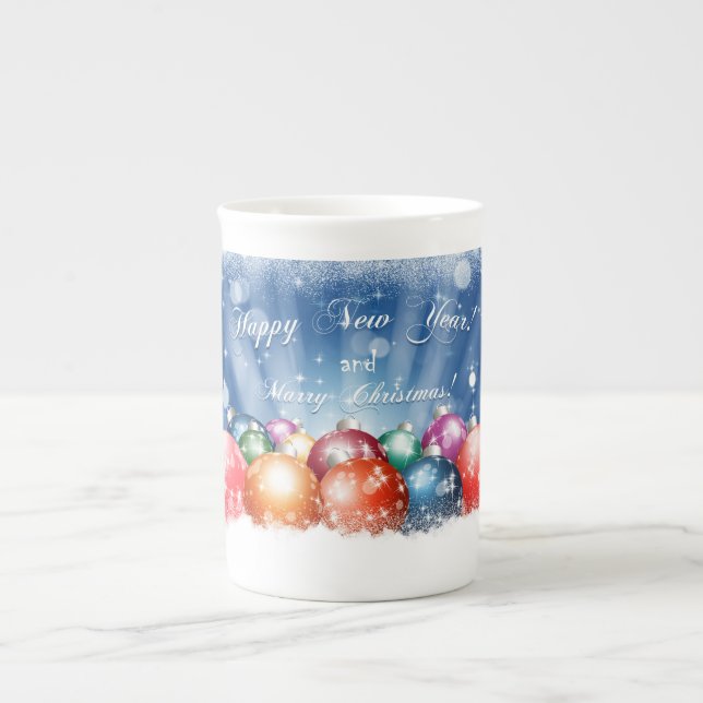 Gott nytt år- och god julbaubles benporslin mugg (Framsidan)