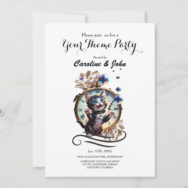 Gott nytt år önskar dig den söta kattungen. inbjudningar (Framsida)