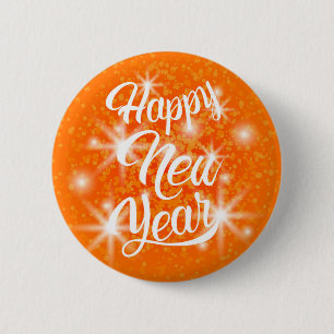 Gott nytt år Orange Watercolor Splatter Knapp