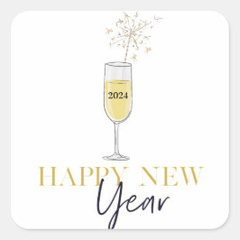 Gott nytt år Party Champagne Sparkler Fyrkantigt Klistermärke