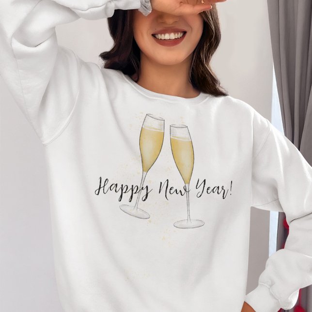 Gott nytt år Party Champagne Watercolor Guld T Shirt (Happy New Year Whimsical Champagne Glasses. )