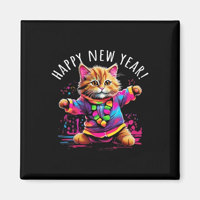 Gott nytt år Party dansar kattdesign Magnet (Framsidan)